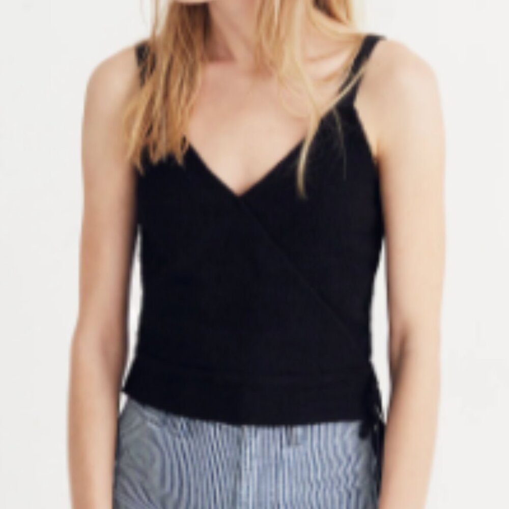 Madewell - Finale Tank Top Cropped Faux-Wrap Blouse G6365 | Small | True Black - Picture 2 of 12